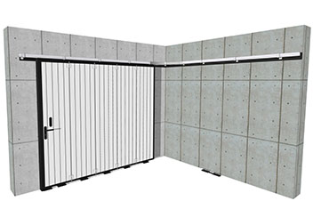 Porte sectionnelle à déplacement latéral avec portillon